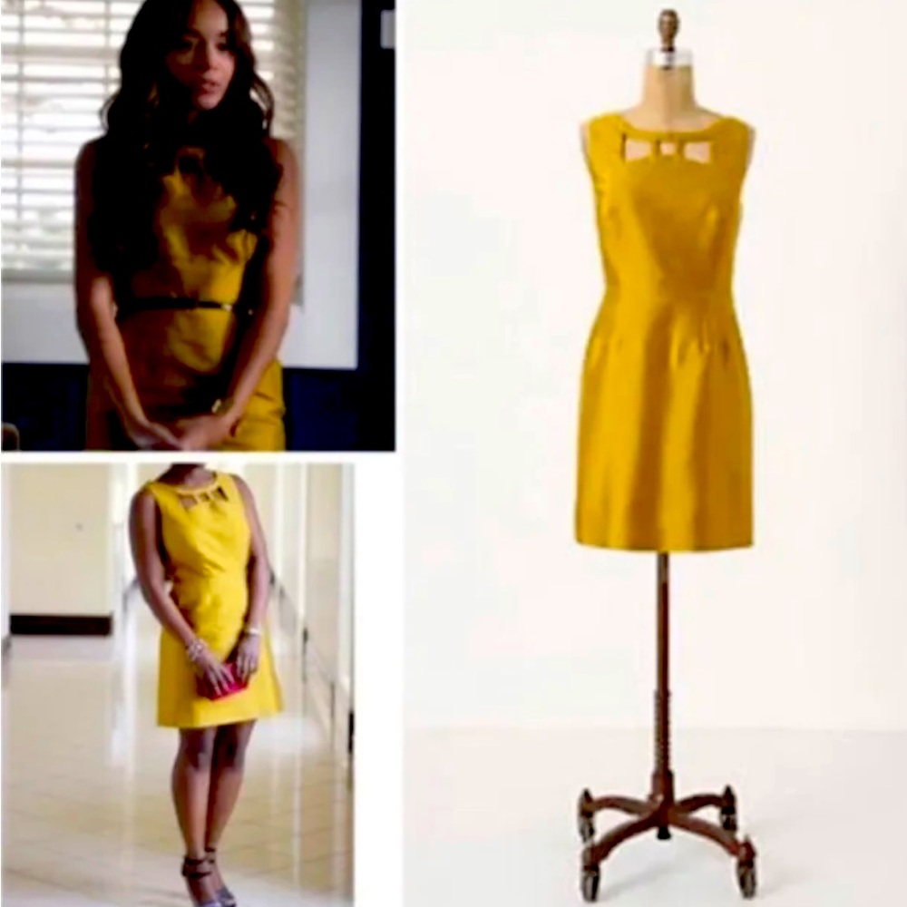 Anthropologie Maeve Chardonnay Sheen Gold Cutout Mini Dress Size 0